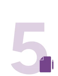 Eine grafische Kachel mit einer helllila F&uuml;nf und einem Notizzettel mit Stift symbolisert den f&uuml;nften Schritt des Bewerbungsprozesses | SPIRIT/21