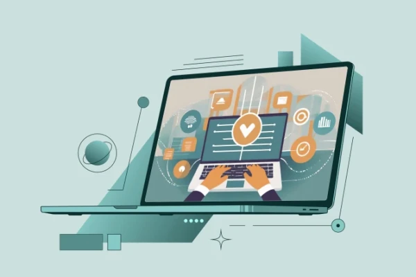 KI-generierter Laptop vor grünem Hintergrund | SPIRIT/21