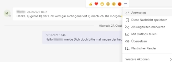 Abbildung 2: &Auml;ltere Chat-Nachrichten k&ouml;nnen nun zitiert und beantwortet werden | SPIRIT/21