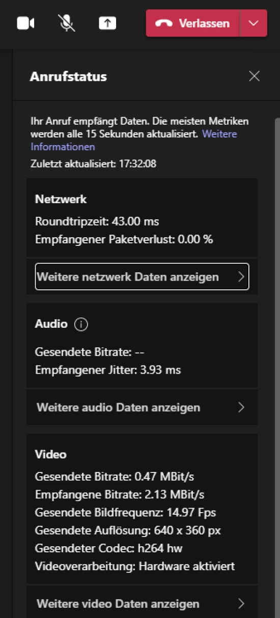 Screenshot Abbildung 12: Den Anrufstatus im laufenden Teams-Meeting &uuml;berwachen | SPIRIT/21
