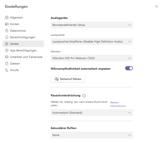Screenshot Abbildung 11: Teams die Steuerung der Mikrofonempfindlichkeit &uuml;berlassen | SPIRIT/21