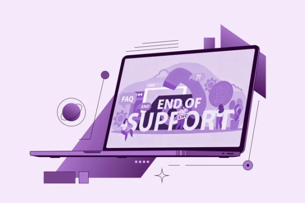 Laptop mit End of Support auf dem Bildschirm stehen