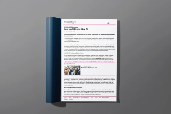 Vorschau des Artikels "Land macht Firmen klima-fit" im B&ouml;blinger Bote | SPIRIT/21