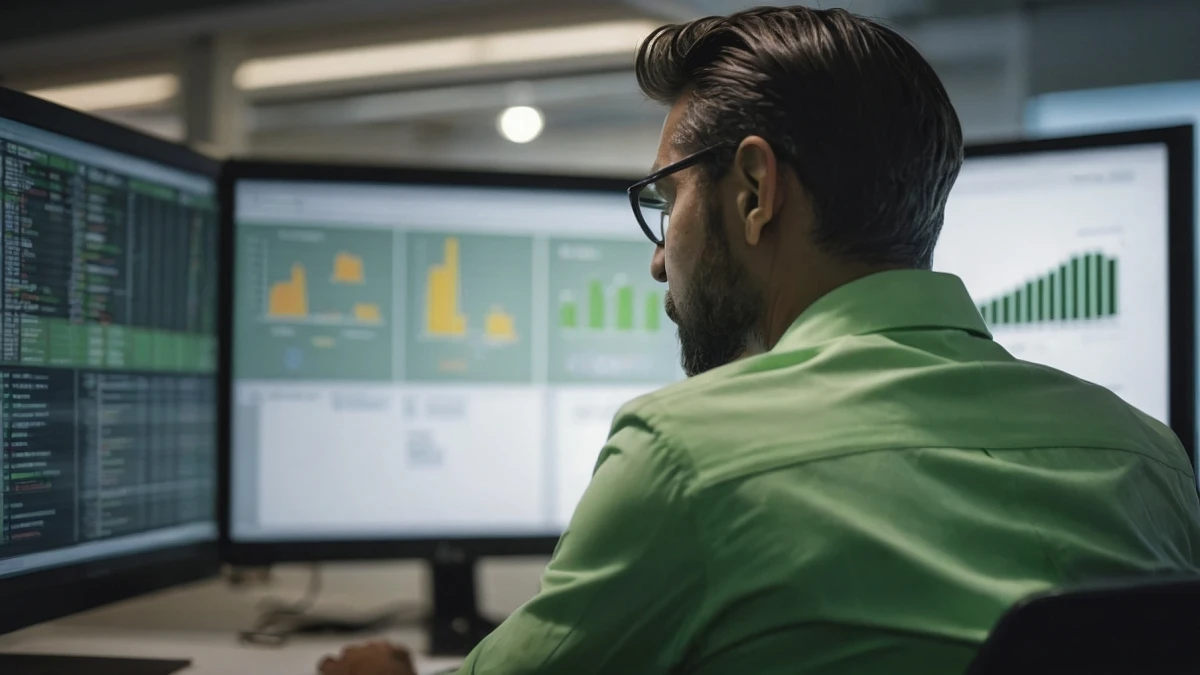 &Uuml;ber-die-Schulter-Blick eines Business-Entwicklers, der ein Projektmanagement-Tool verwendet  | SPIRIT/21